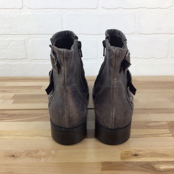 Bocage grey silver shiny ankle chelsea boot moto harness leather bikercore vegan - Picture 2 of 15